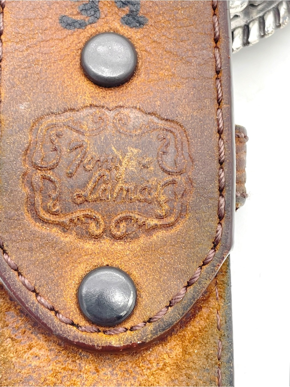 Tony Lama Leather Belt Size 32 Brown Tooled Cutout Western Floral Silver Buckle - Picture 9 of 12
